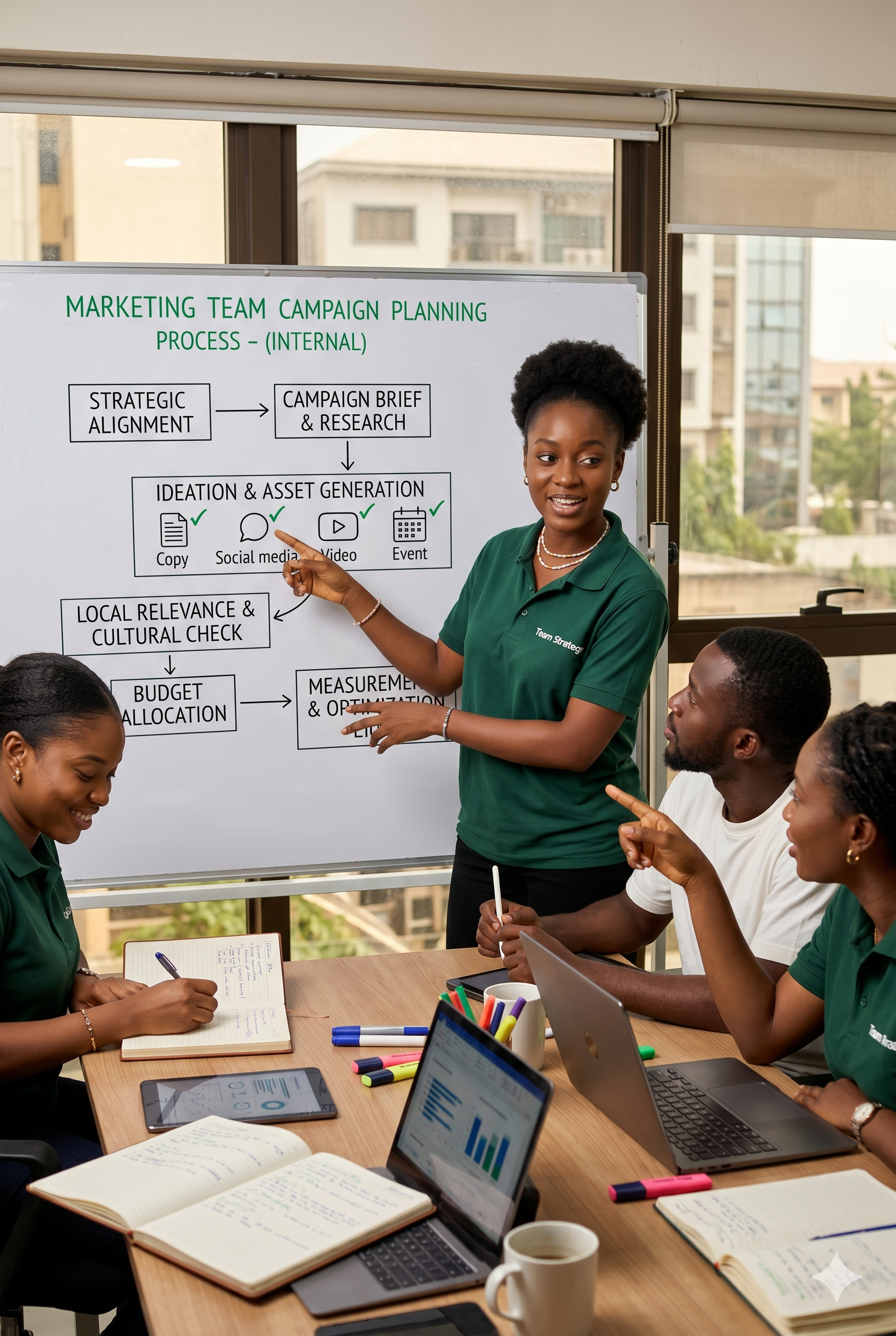 A sophisticated Black female executive in a boardroom